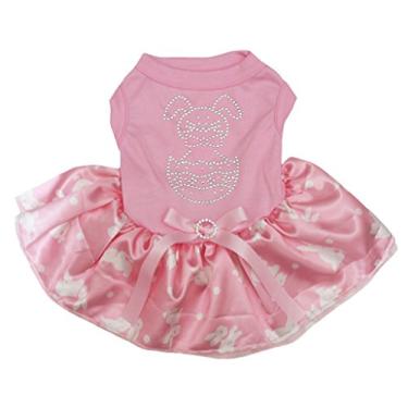 Imagem de Petitebella Roupas para filhotes de cachorro vestido brilhante coelho ovo camisa bolinhas rosa tutu (médio)