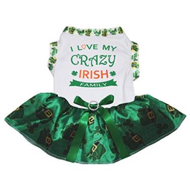 Imagem de Petitebella Vestido para cachorro I Love My Crazy Irish Family (branco/verde, pequeno)