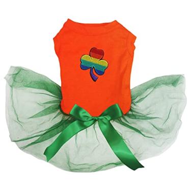 Imagem de Petitebella Vestido de cachorro de trevo arco-íris (laranja/verde, GG)