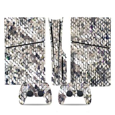 Imagem de Película de decalque para disco Ps5, capa adesiva de vinil de corpo inteiro para console e controle PlayStation 5 (edição de disco PS5, Blue Lightning) (siliver, disco fino para PS5)