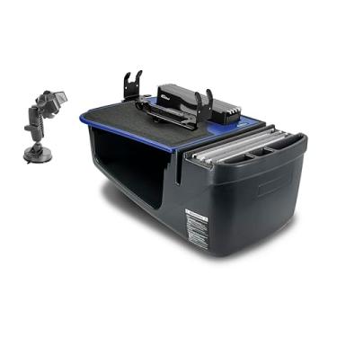 Imagem de AutoExec Mesa de carro Efficiency FileMaster para sua estação de trabalho de veículo e escritório móvel, azul, com suporte de impressora e suporte de telefone com sucção