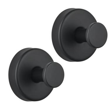 Imagem de Eolax Ganchos de ventosa para chuveiro/banheiro resistentes removíveis para toalhas, roupões, bucha - ganchos de aço inoxidável sem broca para vidro, espelho, azulejo, cozinha (pacote com 2) preto