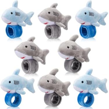 Imagem de Lenwen 8 peças de pulseiras de animais de pelúcia de tubarão para crianças de pelúcia fofas pulseiras de pulso para lembrancinhas de festa de aniversário de Páscoa, presentes para meninos e meninas