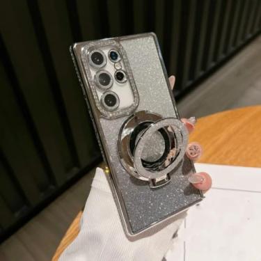 Imagem de Capa de luxo com suporte magnético e à prova de choque para Samsung Galaxy S25 S24 S23 S22 Ultra Plus S24 Fe (para Samsung S25 Plus/Prata)