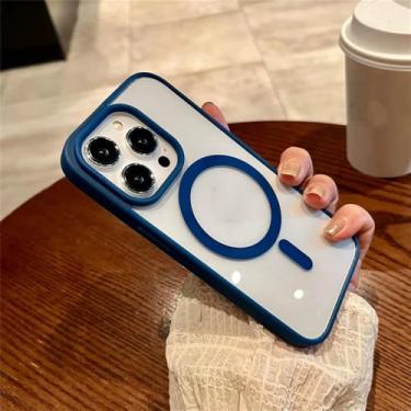 Imagem de Capa transparente fina para iPhone 16, 15, 14, 13, 12, 11 Pro Max com carregamento sem fio magnético, azul, para iPhone 11 Pro
