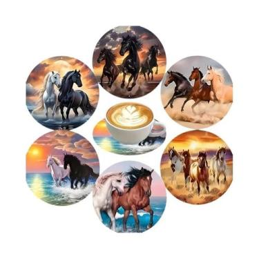 Imagem de Sousplats De Madeira Retro 2D Com Elementos De Cavalo, Impressão Color