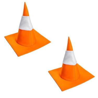 Imagem de ZIZWO Chapéu de cone de trânsito laranja e branco, acessórios engraçados de fantasia de trânsito de Halloween para cosplay adulto, Conjunto 2, Adult