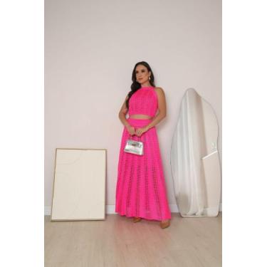 Imagem de Conjunto de tricô feminino de verão Saia Longa e cropped rendado forra