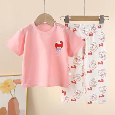 Imagem de Conjunto de pijamas de bebê de verão de algodão de manga curta infanti