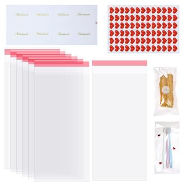 Imagem de ONLYKXY 100 peças de saco autovedante de plástico transparente com adesivos decorativos para embalagem de panificação, envelopes resseláveis, bolsas de manga macia para joias, lanches, fotos