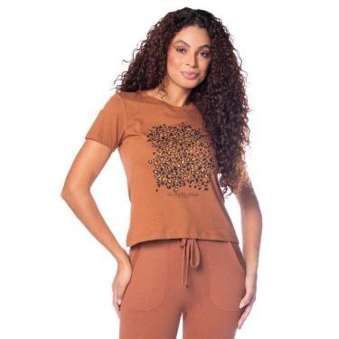 Imagem de Blusa Feminina Olho Fatal Baby Look Animal Print Marrom-Feminino