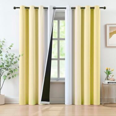 Imagem de Cortinas blackout amarelas ombré para quarto, painéis longos de 224 cm para quarto de meninas, gradiente, branco puro a amarelo, cortinas com eficiência energética com ilhós para sala de estar, 2