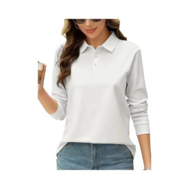 Imagem de Camisa Polo Feminina De Manga Longa Em Cor Sólida, Confortável E Macia