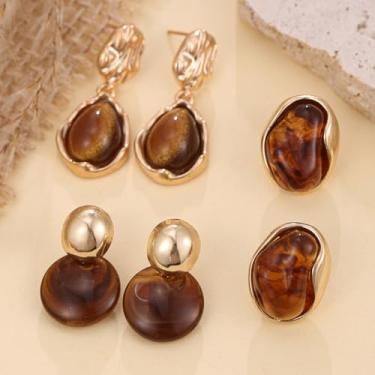 Imagem de Conjunto de 3 pares de brincos modernos femininos amarelos ovais de corda marrom moda casamento festa de formatura uso diário joia elegante presente para sua escolha perfeita