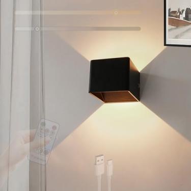 Imagem de GZZBMY LED Bateria Arandela com Controle Remoto Iluminação de Parede Moderna Sem Fio Magnética Lâmpadas de Parede para Quarto Sala de Estar Escada Corredor 3000K-6500K (Preto, 1 Peça)