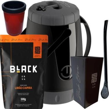 Imagem de Kit Para Tereré Garrafa Lisa Black Erva Mate 500g Copo Cuia Quadrado A