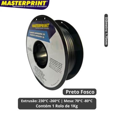 Imagem de Filamento 3D - PETG Preto Fosco - Rolo 1KG (1.75mm)