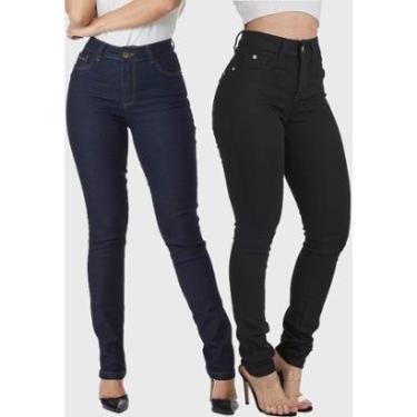 Imagem de Kit 2 Calças Feminina HNO Jeans Skinny Classic Preta e Azul Marinho-Feminino