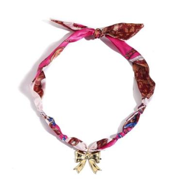 Imagem de Yecomsy Colar de cachecol com pingente de borboleta de seda ajustável com laço e pingente de coração Seastar Gargantilha para mulheres, tecido, Sem Pedra Preciosa