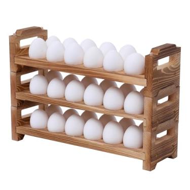 Imagem de KingLin Suporte empilhável de madeira para ovos, rack organizador de ovos frescos de cozinha de fazenda, 3 camadas, comporta 36 ovos, madeira natural, seguro para geladeira, acabamento sem produtos