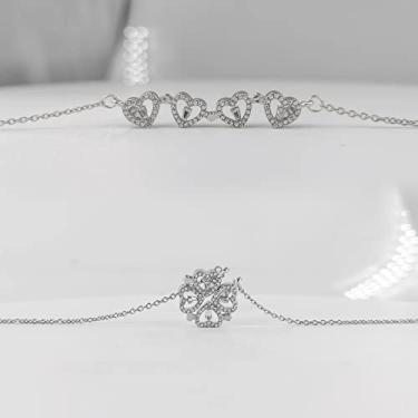 Imagem de Colar de coração de amor para mulheres - Pingente clássico de zircônia cúbica elegante com corrente de prata, colar de coração de cristal brilhante em caixa de joias de filme PE, 16.5"+2.3", Liga de