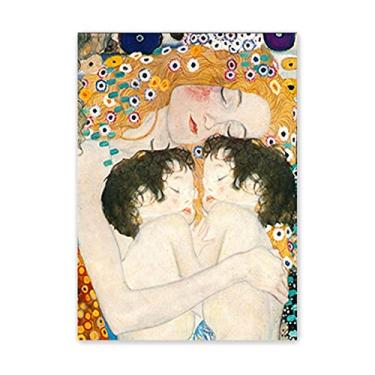 Imagem de JZSDGB Mãe amor gêmeos bebê por Gustav Klimt arte de parede tela pinturas famosas impressão em tela reprodução de belas artes pinturas a óleo paisagem imagem para decoração de sala de estar 40 x 60 cm