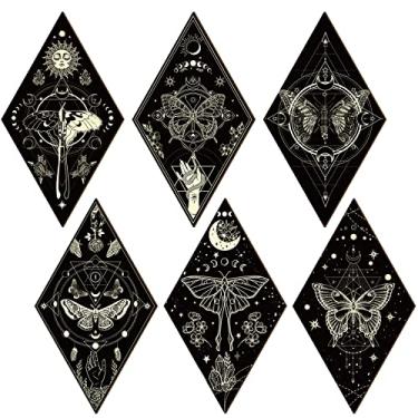Imagem de Sintuff 6 peças Boho misteriosa borboleta decoração de parede fases borboletas arte de parede parede de madeira boho decoração de parede gótica bruxa decoração de parede minimalista para quarto e sala de estar