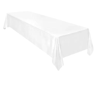 Imagem de Toalha de mesa retangular de cetim de casamento brilhante e lisa para decoração de mesa de jantar de casamento, banquete, aniversário (branca, 1 peça)