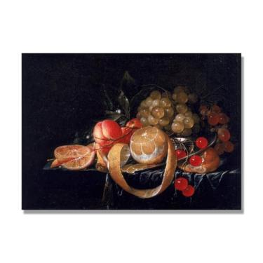 Imagem de NHLDZYH Decoração para cozinha - quadro vintage de ainda vida com frutas - réplica de óleo em tela - estilo campestre e aconchegante. B24. 80 x 112 cm. Apenas tela