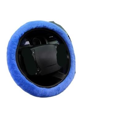Imagem de Conjunto de 3 peças/conjunto de capa de pelúcia macia para volante de carro, rosa, azul, roxo, preto para volante de 38 cm (azul)