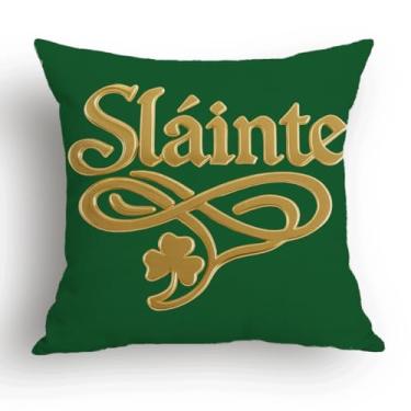 Imagem de Capa de travesseiro de Dia de São Patrício 45,7 x 45,7 cm – Sláinte Irish Lucky Shamrock Home Decor Fronha para sofá, sofá, sala de estar, quarto, decoração de festa do dia de São Patrício