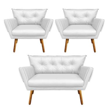 Imagem de Kit 01 Namoradeira e 02 Poltronas Anitta material sintético Pés Palito