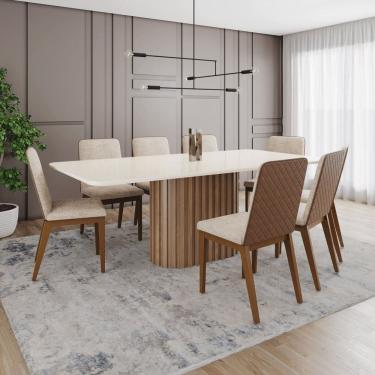 Imagem de Conjunto Mesa Solana 200cm com Vidro 08 Cadeiras Pietra Marrom/Off White/Caramelo/Creme