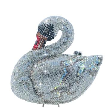 Imagem de Usuisy Novidade Bolsa feminina de cristal de cisne para noite e embreagens para festa de formatura e casamento, bolsas de mão com strass, mini, Prata 3, Mini