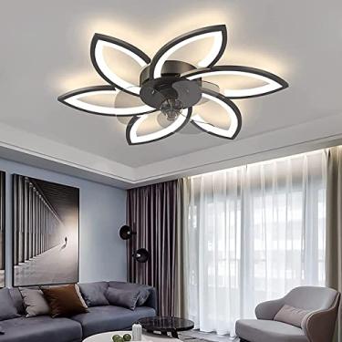 Imagem de Luminária de teto com ventilador de LED silencioso e moderno para quarto, com intensidade ajustável e controle remoto. Possui controle remoto para ajuste da velocidade do vento.