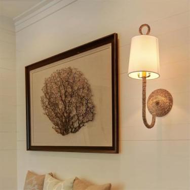 Imagem de Luminária de parede em rattan trançado, estilo wabi-sabi, luminária de parede para cabeceira, luminária decorativa, abajur rústico, lanterna para sala de estar, sala de jantar, quarto (1 uni