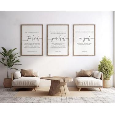 Imagem de Pôster de arte de parede cristã The Steadfast Love Of The Lord Imagens de pintura de escrituras para quarto religioso, decoração de casa com moldura interna de madeira