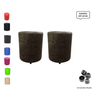 Imagem de Kit 2 Puffs Banqueta Redondo Material Sintético Decorativo Sala de Est