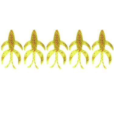 Imagem de Isca macia Isca de pesca artificial Isca de camarão Eco amigável Resistência de alto impacto Design realista para água salgada Walleye Pike Truta Rockfish PVC 3in 5pcs (Amarelo Verde)