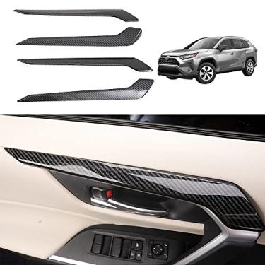 Imagem de YOFAMO Para Toyota RAV4 ABS fibra de carbono grão interior painel da porta superior guarnições do braço capa para Toyota RAV4 2019 2020 2021 2022 acessórios interiores (4 peças)