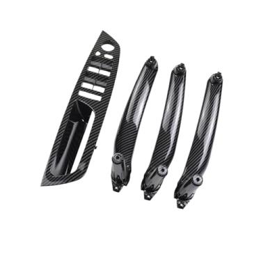Imagem de Bege preto braço do carro assento do motorista dianteiro lhd rhd interior maçaneta da porta painel interno puxar guarnição capa Compatível com bmw e70 e71 x5 x6(LHD Carbon 4Pcs)
