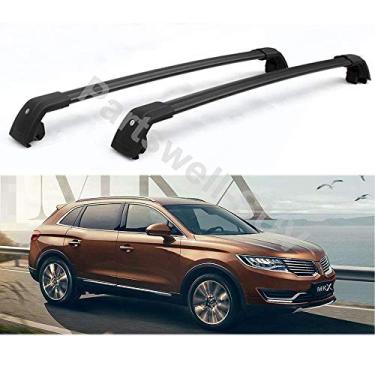 Imagem de YiXi-Partswell 2 peças de rack de teto travável barras transversais bagageiro alumínio adequado para Lincoln MKX 2015-2018 - preto
