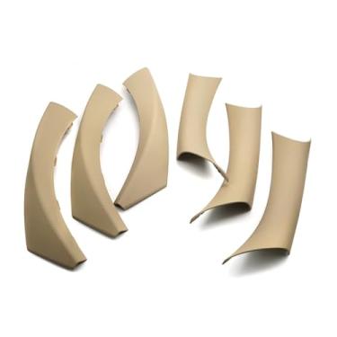 Imagem de 6 pçs lhd acessórios do carro estilo carbono interior maçaneta da porta puxar capa guarnição Compatível com bmw série 3 e90 e91 316 318 320 325 328i(Beige)