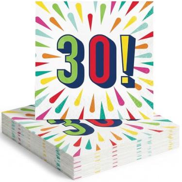 Imagem de Guardanapos de almoço de papel explosão de aniversário de 30 anos - (16,5 cm) 16 unidades - suprimentos de festa descartáveis e elegantes - perfeitos para celebrar aniversários marcantes