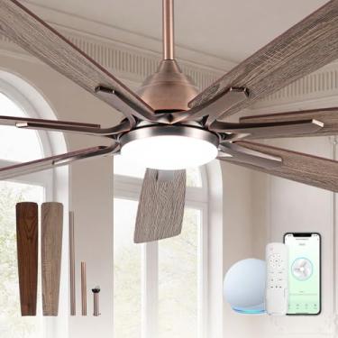 Imagem de Ventilador de teto inteligente de bronze polido a óleo de 182 cm com luz via Wi-Fi Alexa, motor CC silencioso de 6 velocidades, regulável, ventilador de teto grande bronze antigo para sala de estar