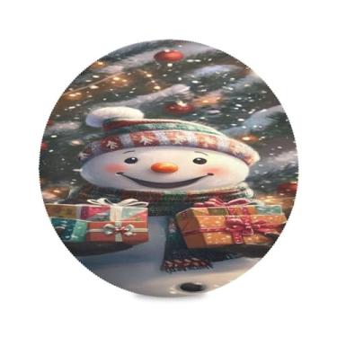 Imagem de STAYTOP Jogo americano redondo de boneco de neve de Natal, 6 peças, tapetes de mesa antiderrapantes fáceis de limpar para decoração de mesa de festa e churrasco