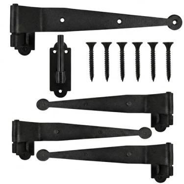 Imagem de Shimeyao Pacote com 4 dobradiças de veneziana de ferro forjado, alça de deslocamento resistente, dobradiça de pino preto de 29 cm para moldura de madeira, portões, portas, janelas