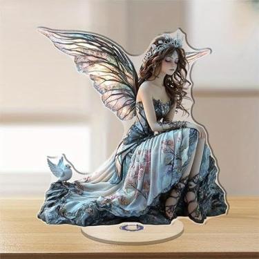 Imagem de Enfeite de acrílico giratório para alívio de estresse de mesa de fada com asas de borboleta, adequado para decoração de casa. Ideia de presente para Natal, aniversário, aniversário, dia dos namorados