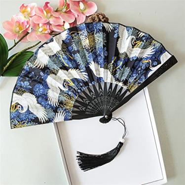 Imagem de Ventilador de mão dobrável para, ventiladores dobráveis, estilo japonês Sakura guindaste ventilador dobrável feminino ventilador de mão decorativo ao ar livre decorações de casa dança presente de