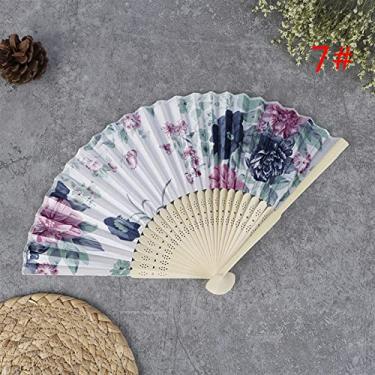 Imagem de Ventilador de mão dobrável para, ventiladores dobráveis, 1 peça retro chinês japonês seda ventilador dobrável ornamentos decoração de casa pintura floral fãs de mão ventilador decorativo festa dança